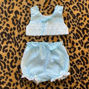 Vintage Alexis crop tank and bloomer matching set in blue white polka dot 12Mo.